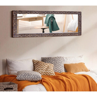 Rustic Solid Wood Wall Mirror-Burnt Brown