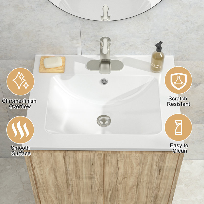 24x18" White Ceramic Rectangular Vanity Top with Single Sink