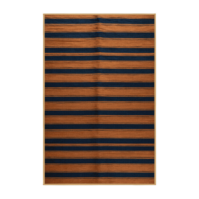 Tapis brun à rayures horizontales lavable à la machine, Rectangle 6 pi x 9 pi