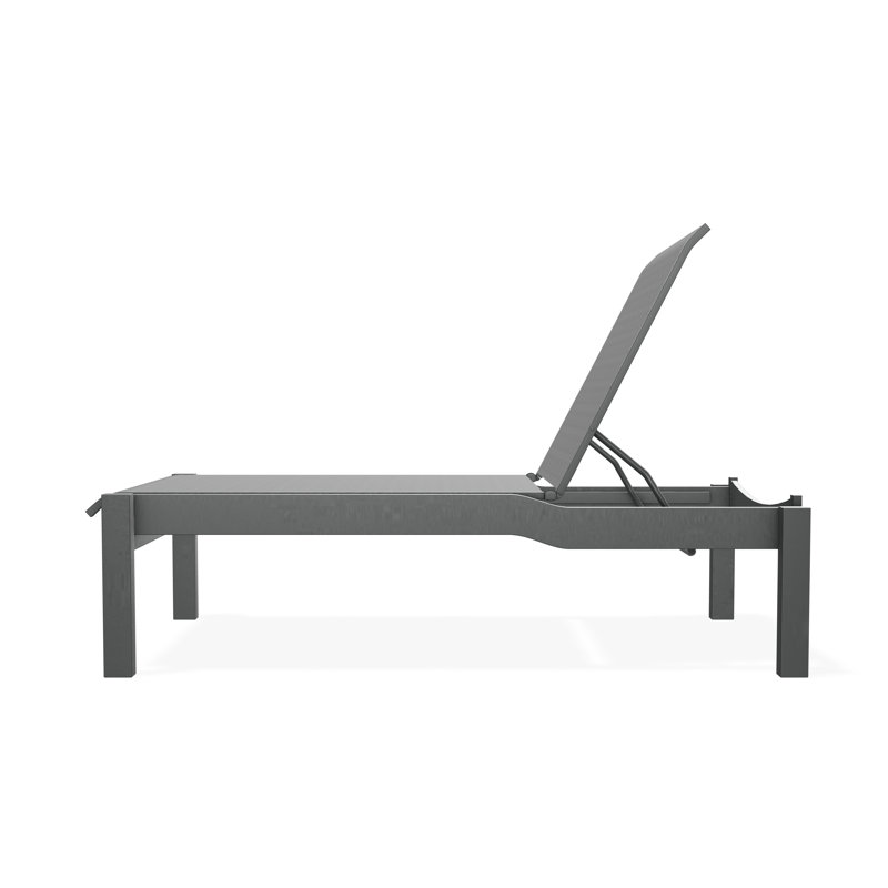 Leeward Sling Marine Grade Polymer Lay-flat Stacking Armless Long Frame Chaise with Wheels, Collect Indigo, Graphite