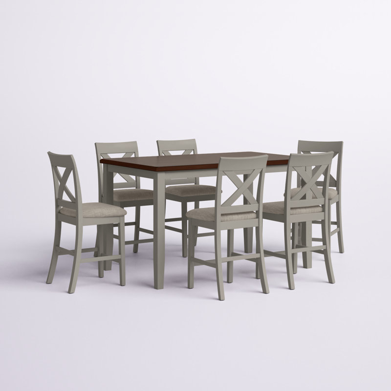 Ketron 6-Piece Counter Height Dining Set w/ Upholstered Seats, Light Gray