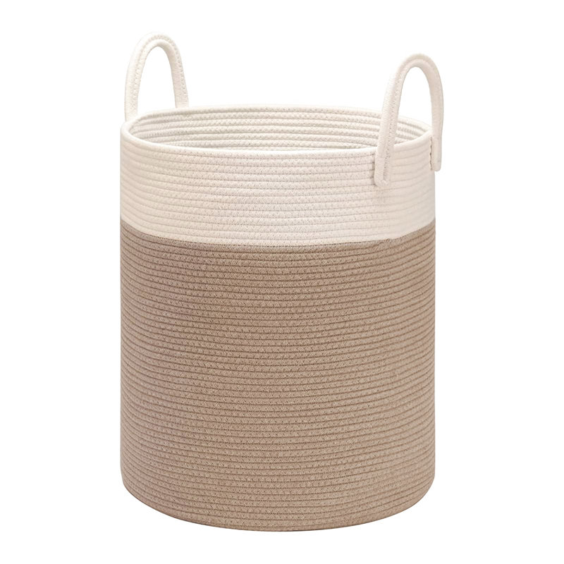 Fabric Laundry Hamper with Handles, White/Brown