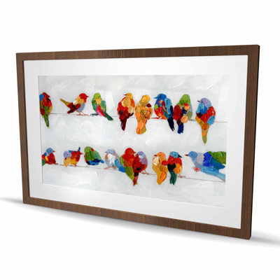 Orange Bird Framed Matted Print - Colorful Birds on Wire