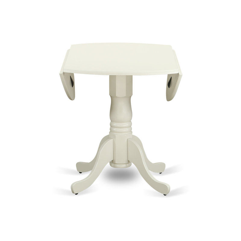 5 Piece Modern Dining Table Set Includes a Round Wooden Table with Dropleaf and 4 Faux Leather Dining Room Chairs, Linen White