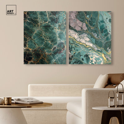 Ensemble d'art mural de salle de bain Marble World Duo par Art Remedy, galerie tendue, 24 x 30