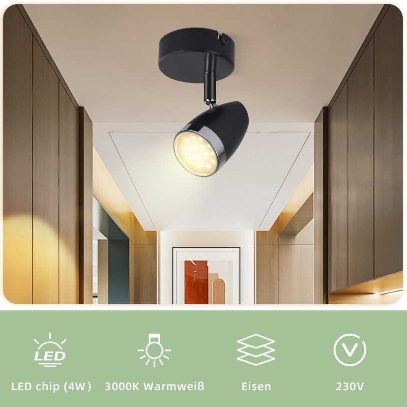 LED ceiling spotlight 1 flames modern 4W warm white 3000K, Black