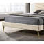 Structure de lit simple beige avec un design moderne de style Mid-Century et une tête de lit rembourrée avec des pieds rembourrés en nickel-1449639384