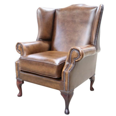 Upholstered Full Grain Leather Wingback Chair