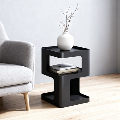 Table d'appoint moderne en métal avec rangement à 3 niveaux, table de bout sans assemblage requise pour le salon, la chambre à coucher, le vestibule et les petits espaces, table d'appoint durable au design unique