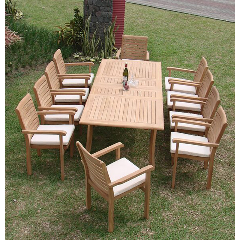 9 Pc Luxurious Grade-A Teak Dining Set - 94" Rectangle Table And 8 Hari Stacking Arm Chairs #01Hr7, 10