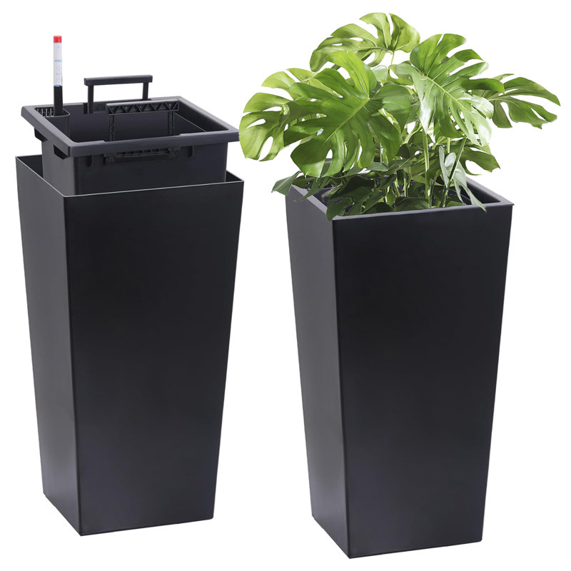 Ensemble de deux pots à fleurs de 22 po de hauteur, ensemble de deux pots de fleurs noirs intérieurs et extérieurs avec trous de drainage, noir