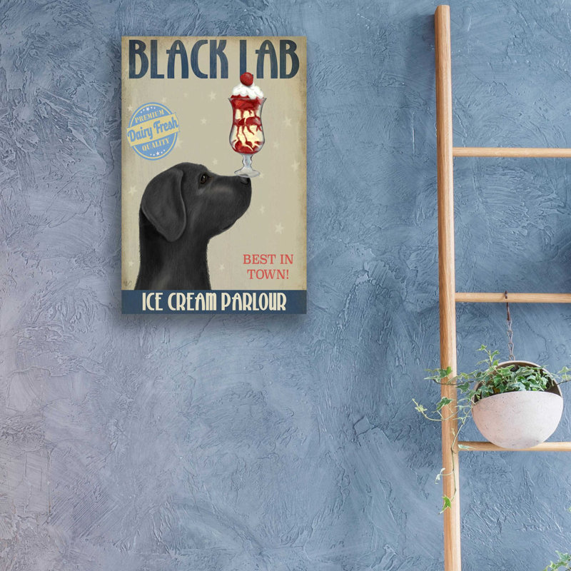 «Black Labrador Ice Cream» par Fab Funky, art mural en verre acrylique, H 24 po x l 16 po x P 0,2 po