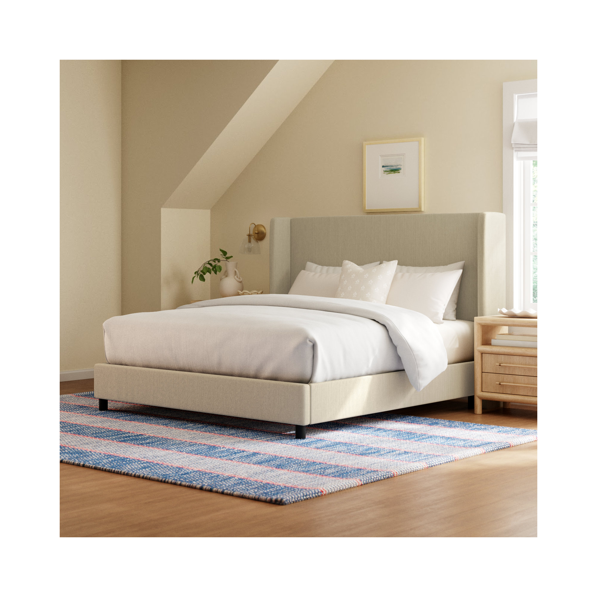 Bellfield Upholstered Wingback Bed, Beige, King