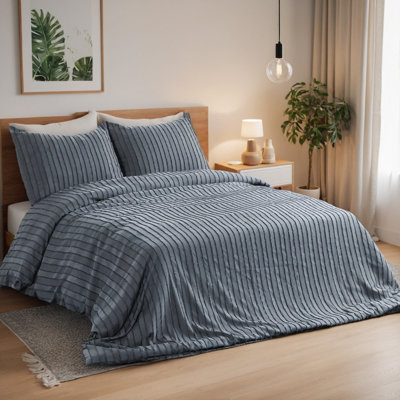 L'ensemble de housse de couette en jacquard à rayures de couleur unie comprend une housse de couette et deux taies d'oreiller. Housse de couette de grande taille convenant pour un lit simple ou double dans les chambres à coucher, confortable et douce pour une utilisation en toute saison. Cadeau de Noël.