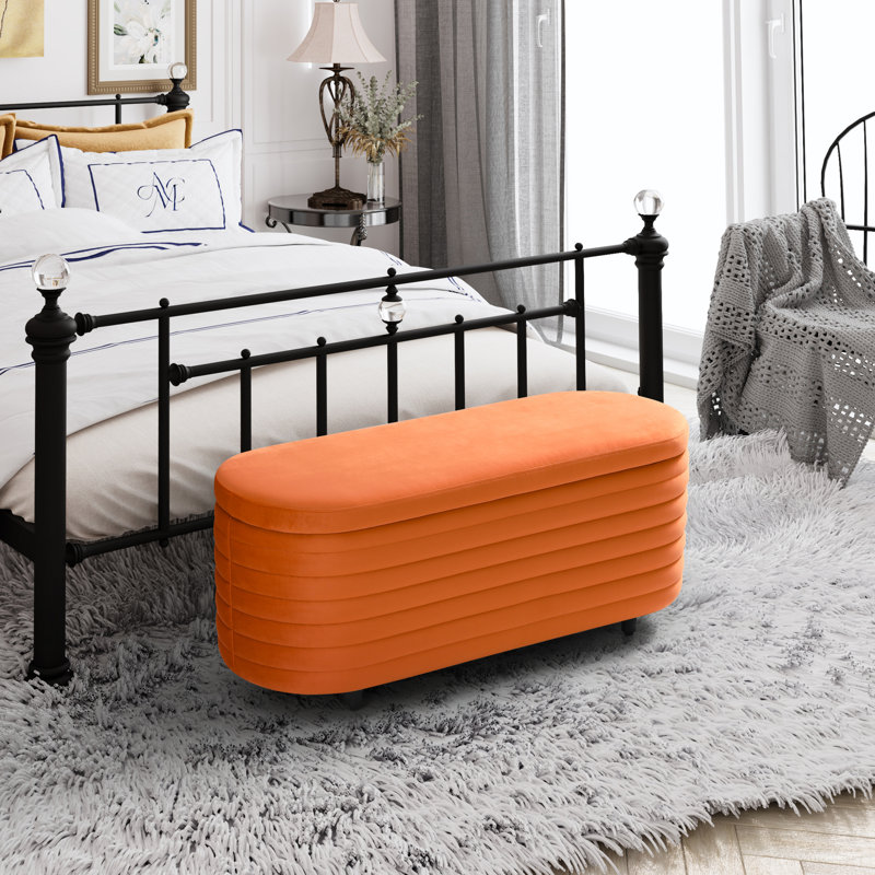 Banc de rangement rembourré en polyester Farrah, H 18,1 po x l 42,5 po x P 17 po, Orange