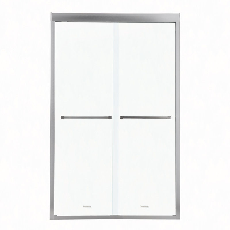 Shower Door 48" W X 76"H Semi-Frameless Bypass Sliding Shower Enclosure, 5/16" (8Mm), Brushed Silver