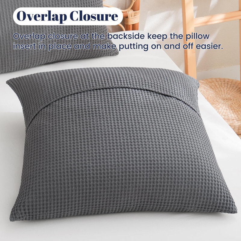 PHF 100% Cotton Waffle Weave Euro Shams, 2 Pack Elegant Home Decorative Euro Throw Pillow Covers for Bed Couch Sofa, 26x26"