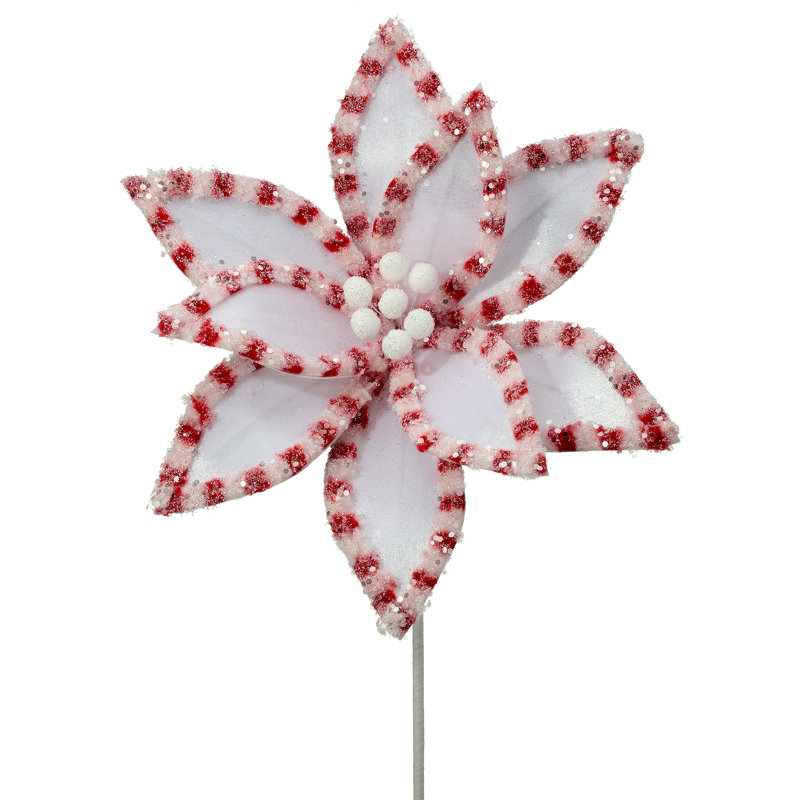 22" Candy With Snow Glitter Poinsettia Stem