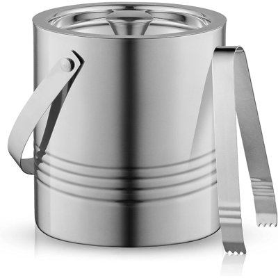 Metal Double Wall Ice Bucket With Lid Ice Tongs And Strainer Insulated Ice Bucket For Cocktail Bar Wine Home Bar Accessories Parties Champagne Bucket Stainless Steel Ice Buckets