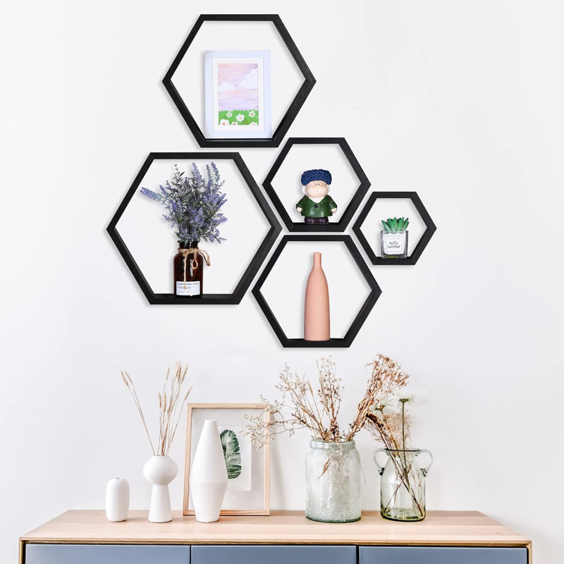 Ensemble de 5 tablettes flottantes Hexagon, Noir