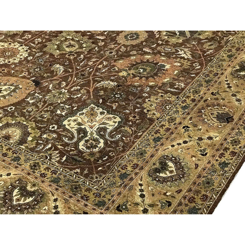Tapis brun et brun de haute qualité noué à la main