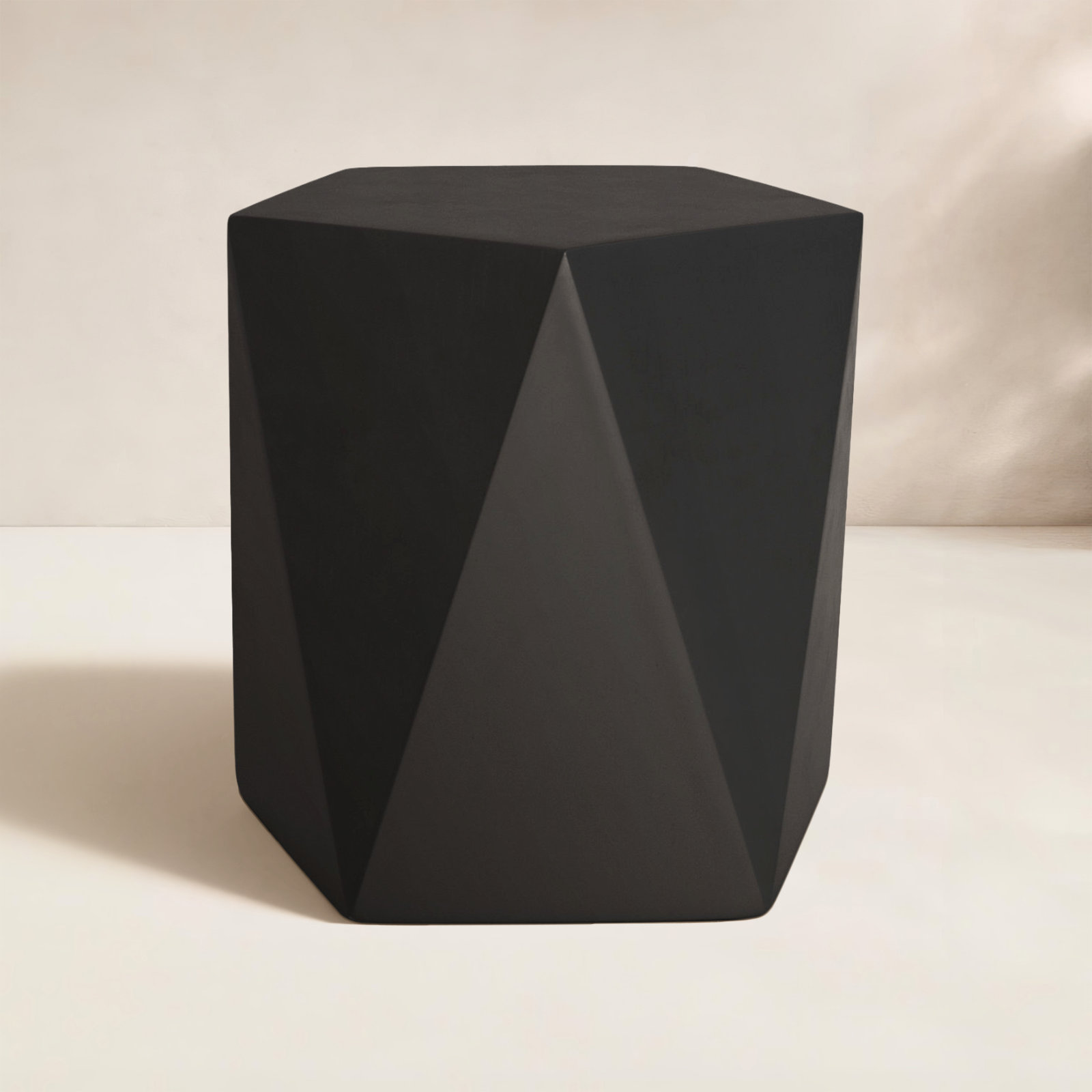 Elyas 16'' Stone Outdoor Side Table, Matte Black