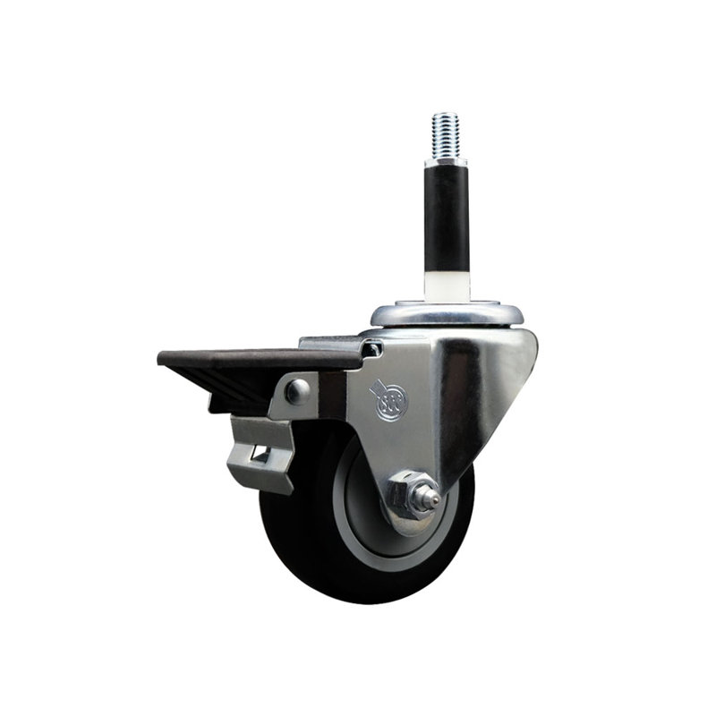 Roulettes pivotantes extensibles 3 po en poly noir 7/8 po avec frein SCC