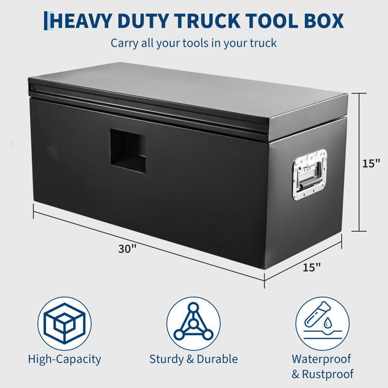 15x15x30 Heavy Duty Steel Truck Bed Tool Box, Lockable Weatherproof Storage Box for Pickup RV Trailer, 15"H x 30"W x 15"D