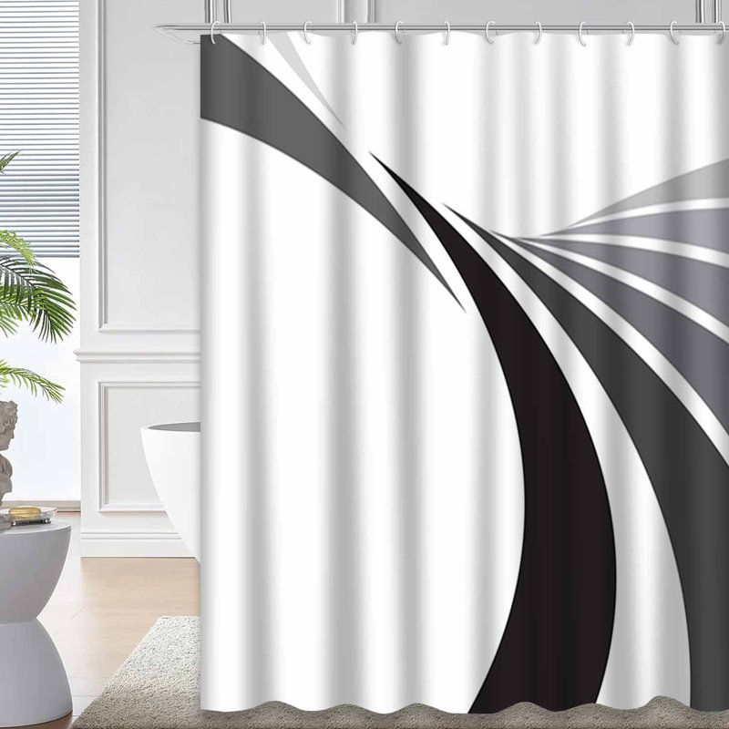 Rideau de douche abstrait à motif abstrait noir avec 12 crochets, L 72 po x l 72 po