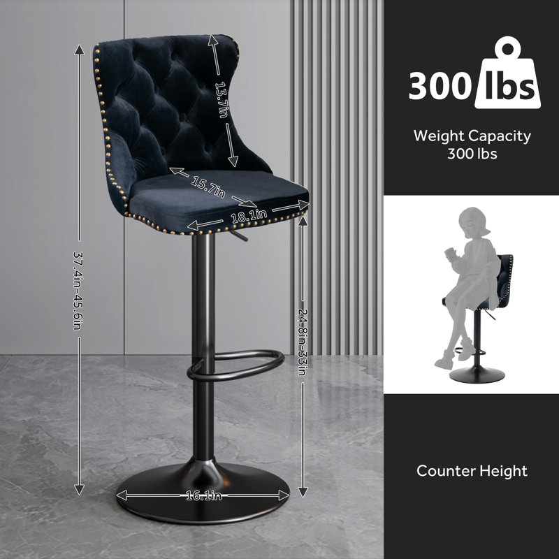 Tabouret pivotant à hauteur réglable Kosten, Noir, noir, noir, noir