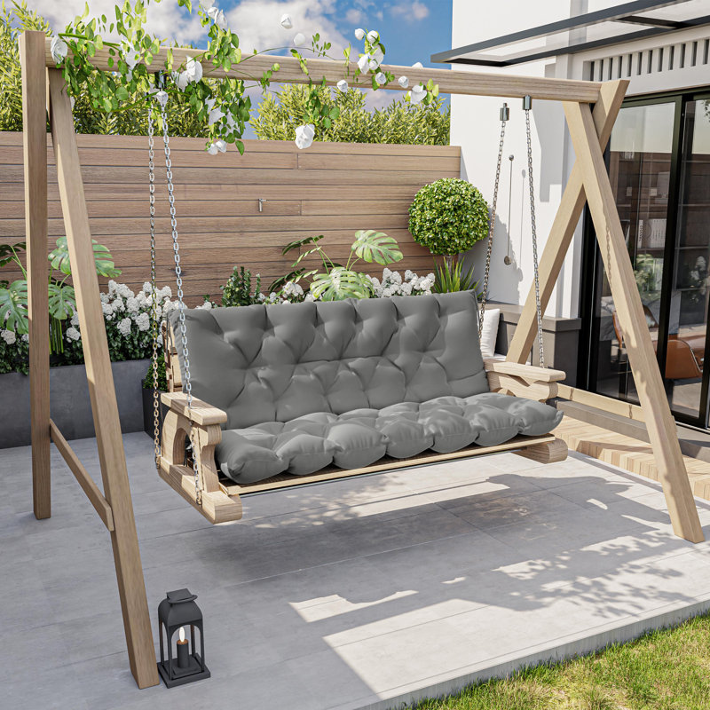 Banc de jardin avec coussin de 5 po imperméable pour l'extérieur, Gris clair, L 40 po x P 40 po