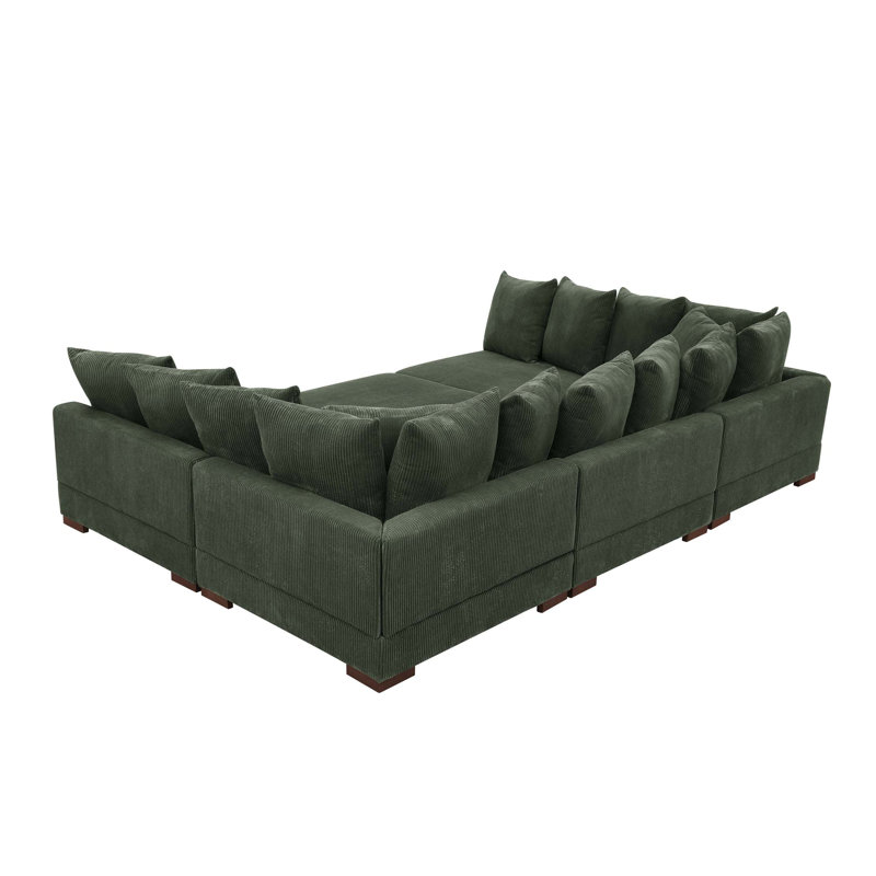 Canapé-lit modulaire à large assise en velours côtelé, Vert foncé