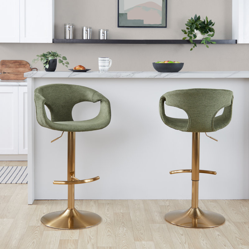 Tabouret de bar réglable Curva avec repose-pieds arrondi en T - ensemble de 2, Doré