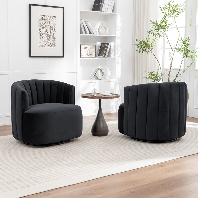 Stanford Upholstered Swivel Barrel Chair, Black
