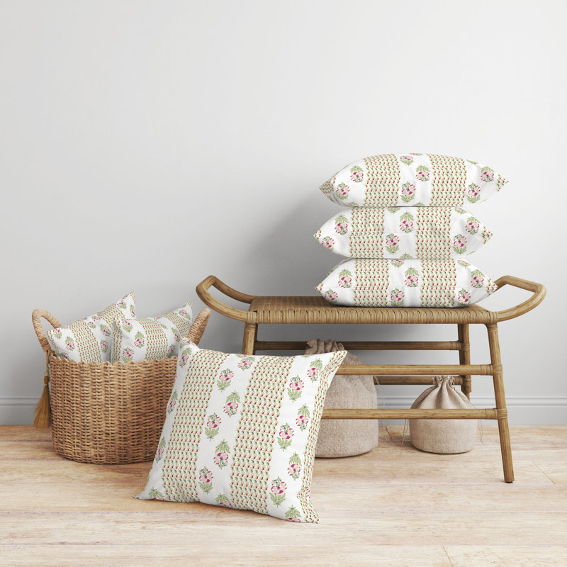 Coussin Anemone Artistry, H 26 po x l 26 po, Blanc / vert