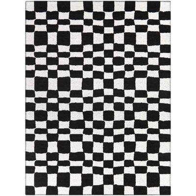 Kieffer Black Abstract Checkered Area Rug