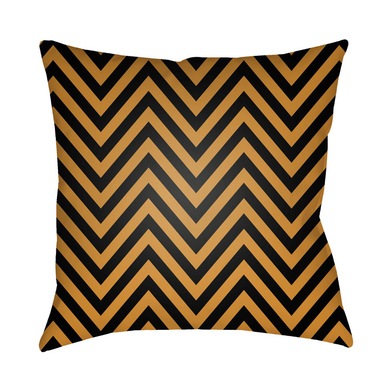 Indoor/Outdoor Throw Pillow, 18" H x 18" W x 4" D, Orange, Black