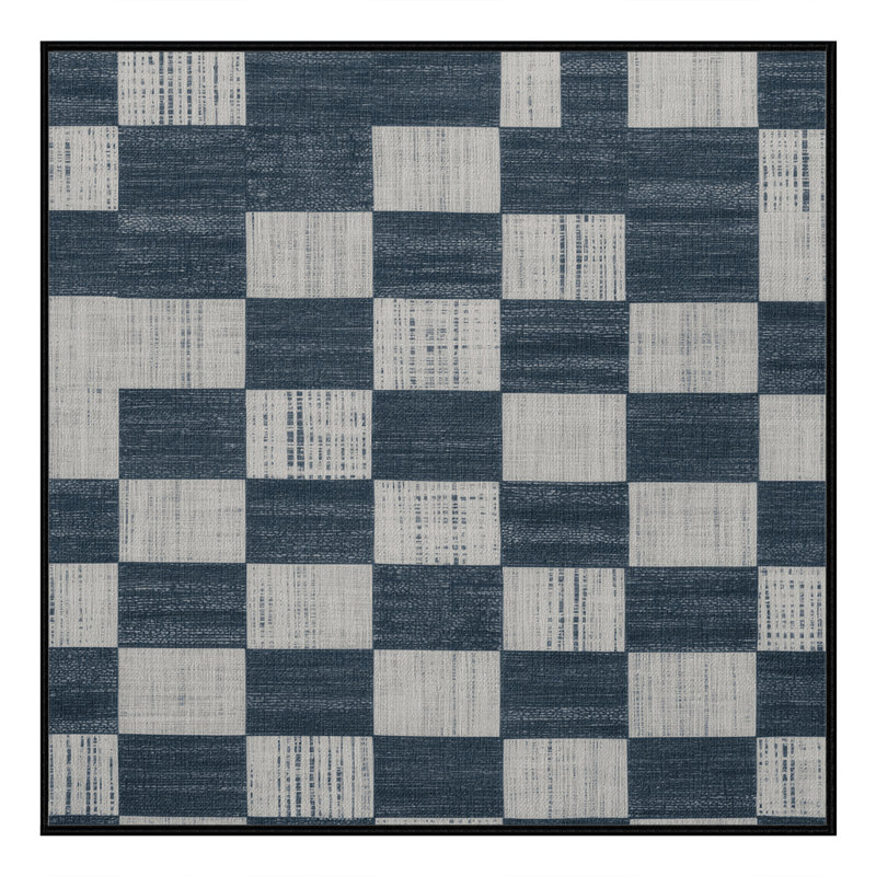 Machine Washable Checkered Gray Area Rug, Square 5'