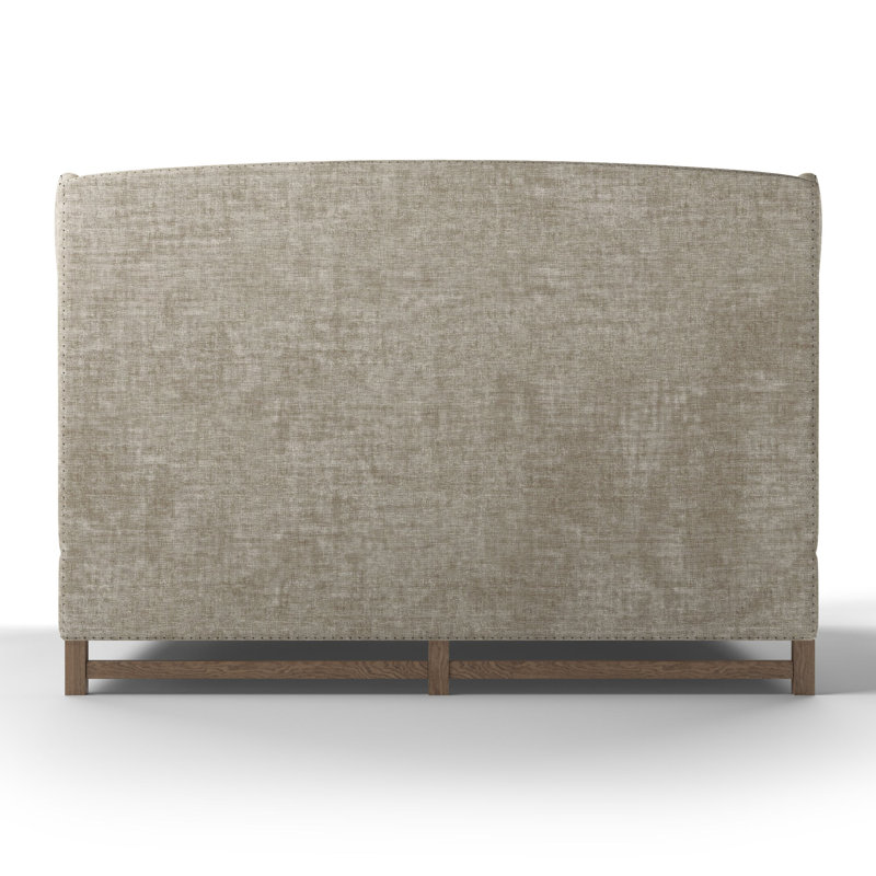 Herbert Upholstered Wingback Bed, Pebble Weave Linen Alabaster, Twin, Weathered