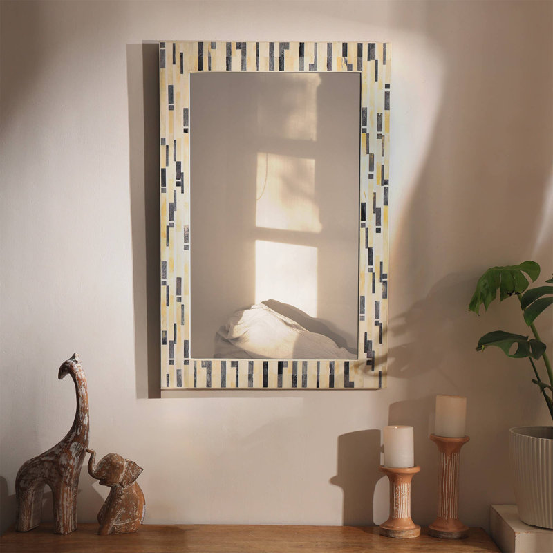 Wall Mirror | Decorative Framed Mirror | Tetris Pattern Bone Inlaid Wall Mirror | 24X36 inches