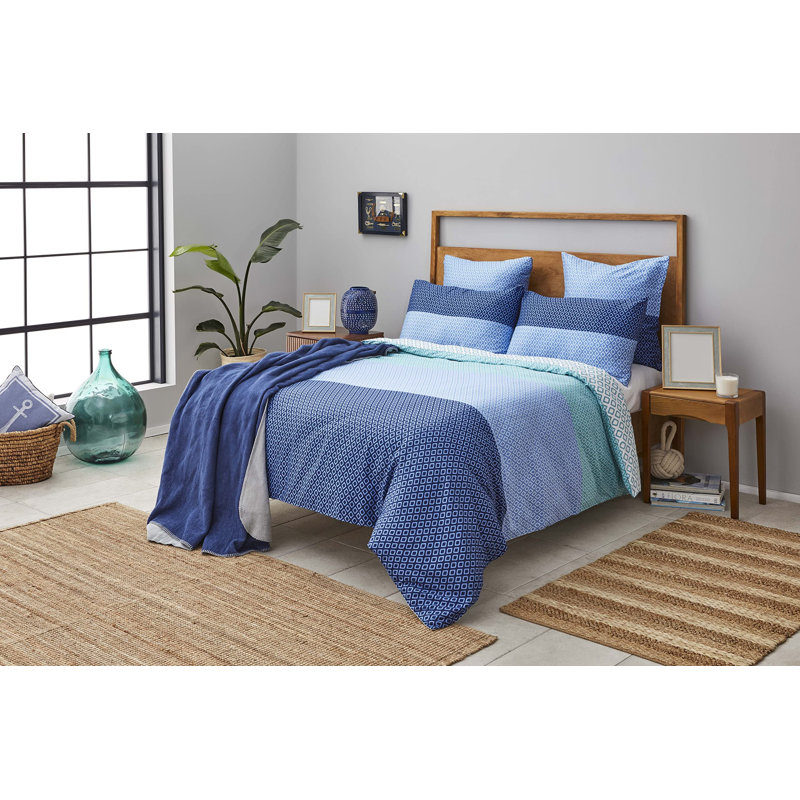 Nautica Grace 100% Turkish Cotton Duvet Cover Set, Blue Multi, Super King