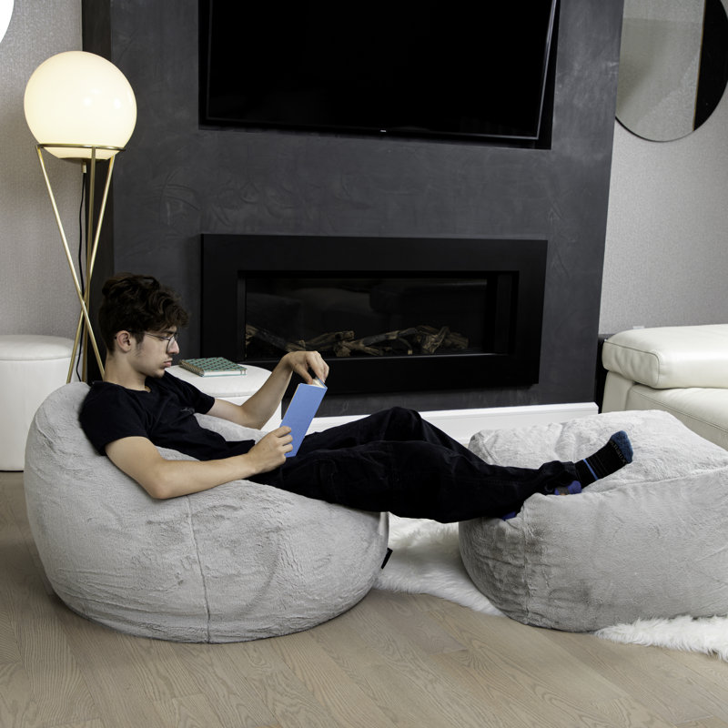 Fauteuil à billes classique en fausse fourrure, Fausse fourrure blanche