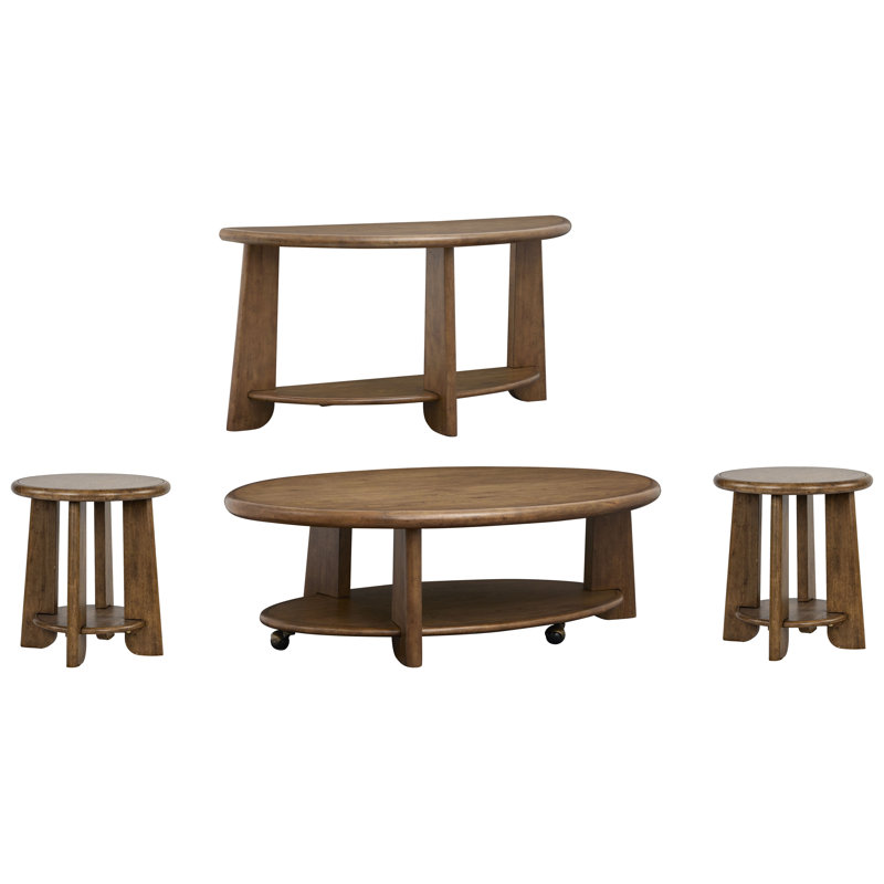 Table de cocktail ovale avec 2 tables de bout et canapé demi-lune