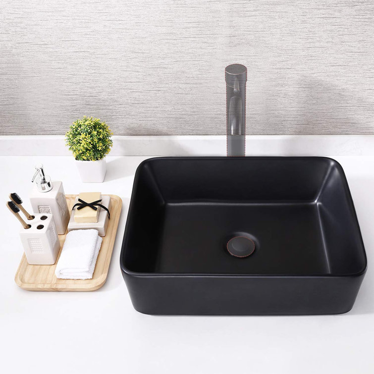 Gardenix Decor 14.6'' Matte Black Ceramic Rectangular Vessel Bathroom ...