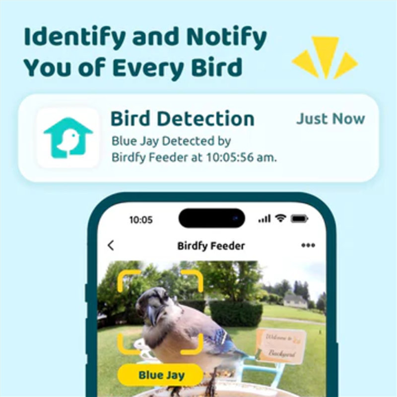 Birdfy Feeder AI By Subscription With Motion Detection Wireless Camera And Solar, Smart Bird Feeder for Outdoors, Blue