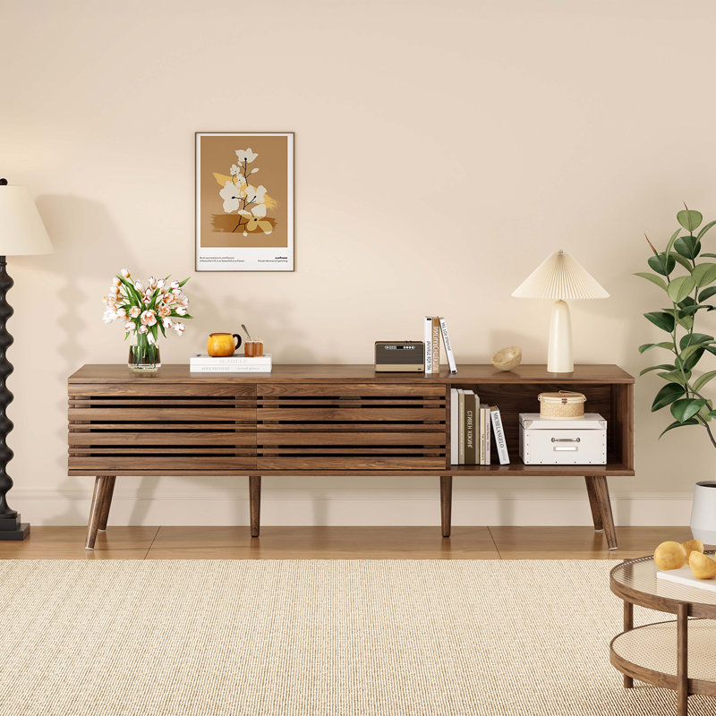 Meuble télé Mid-Century pour téléviseur de 70 po ou moins, Bois brun