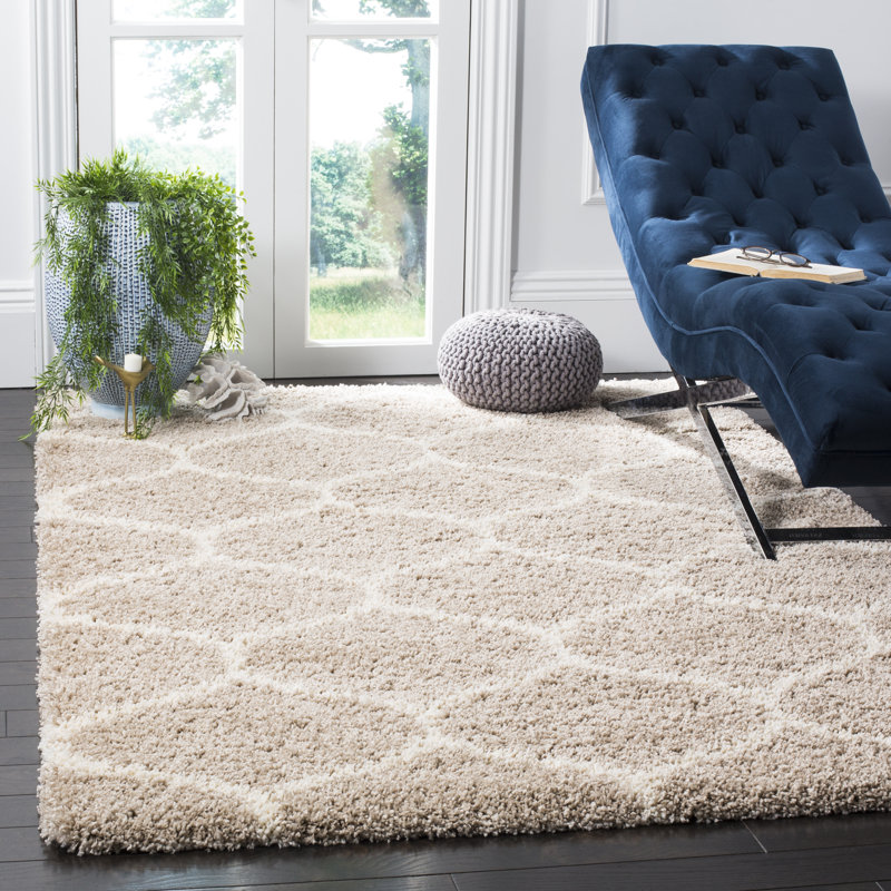 Tapis bleu marine / ivoire Darrold, Rectangle 9 pi x 12 pi, Beige / Ivoire