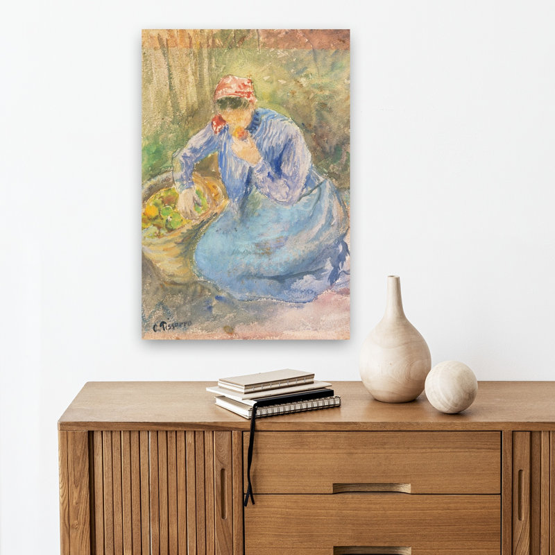 Seaed Peasant Woman With A Basket Of Apples Abstract Contemporary Fruit Wall Art Print, 45.72cm H x 30.48cm W