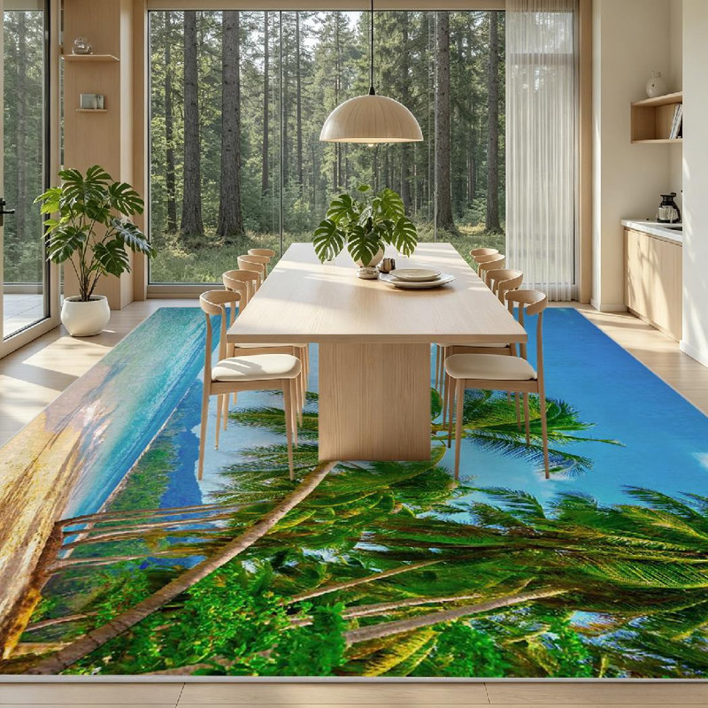 Lavable à la machine transparent, magnifique plage tropicale avec tapis intérieur, Rectangle 79 po x 118 po