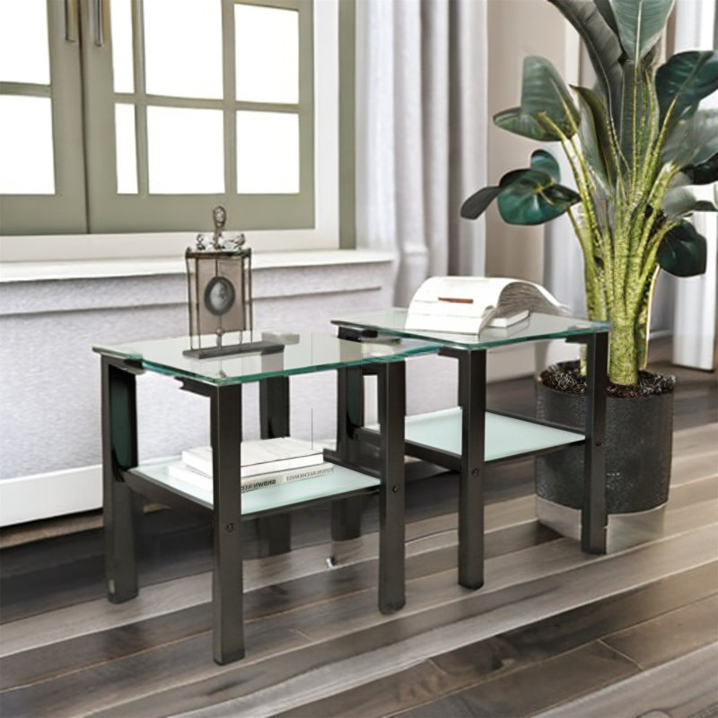 Ensemble de tables de bout en verre de 20,87 po de hauteur Dunkum, Noir